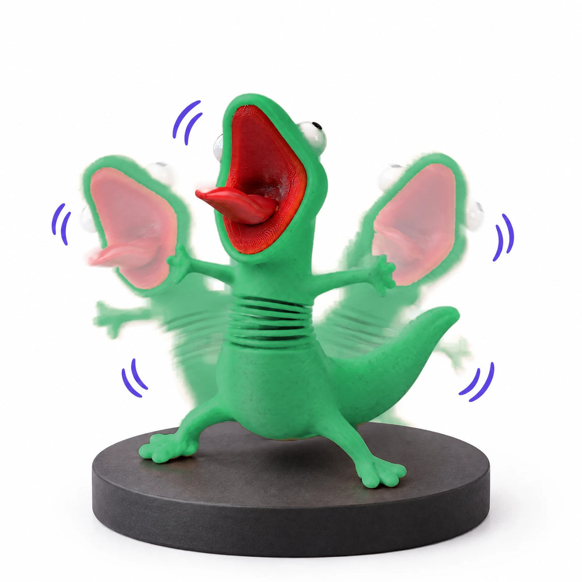 Green Wiggly Lizard with a spring body and wide-open mouth