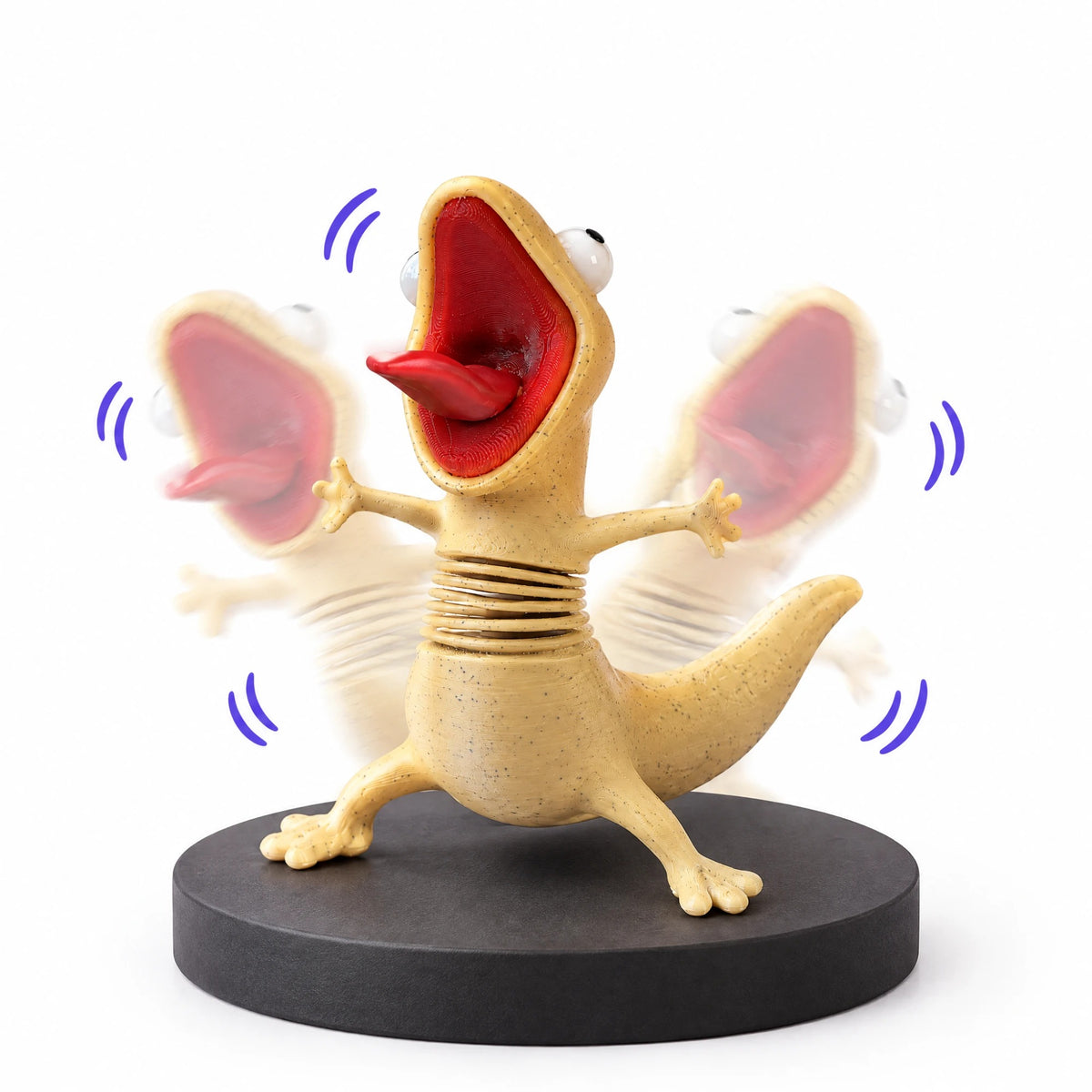 Marble Beige Wiggly Lizard with a spring body and wide-open mouth